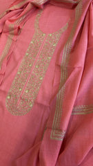 Neon Pink Winter Suit Set with Aari Work in Pashmina Wool