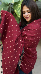 Black Ajrakh Handblock Printed Silk-Woollen Shawl