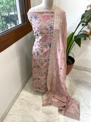 Mauve Suit Set with Thread Embroidery in Mul Cotton