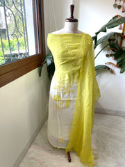 Suit Set with Thread Embroidery in Mul Chanderi