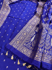 Blue Designer Handwoven Kadwa Banarasi Suit Set in Pure Silk