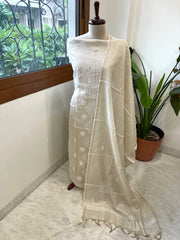 Gold Suit Set with Lucknowi Handwork in Tissue Chanderi