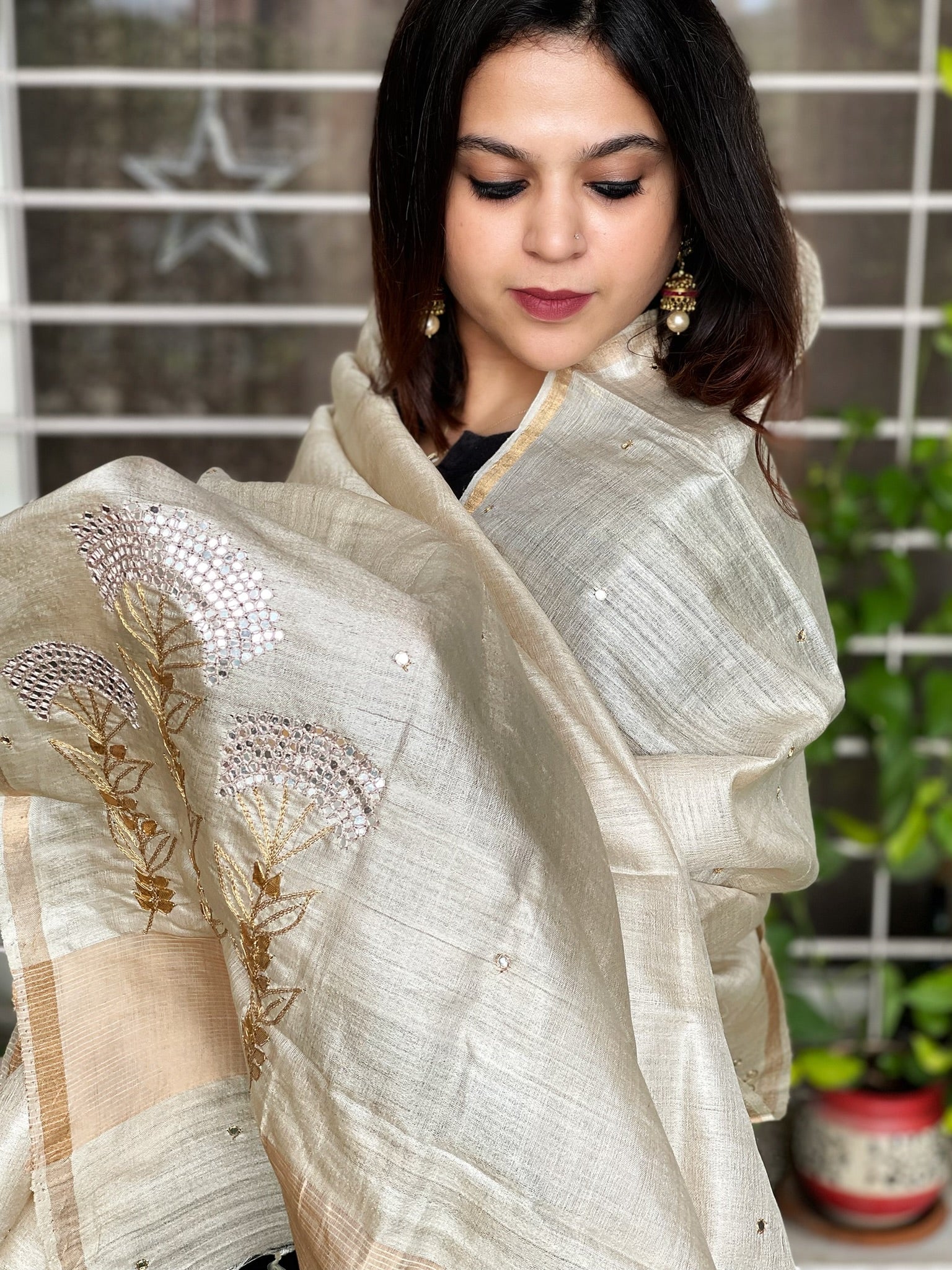 Gotapatti Handwork Dupatta in Pure Tussar Silk