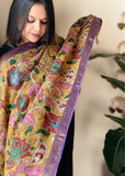 Handpainted Kalamkari Dupatta with Thread & Mirror Handwork in Chanderi Silk