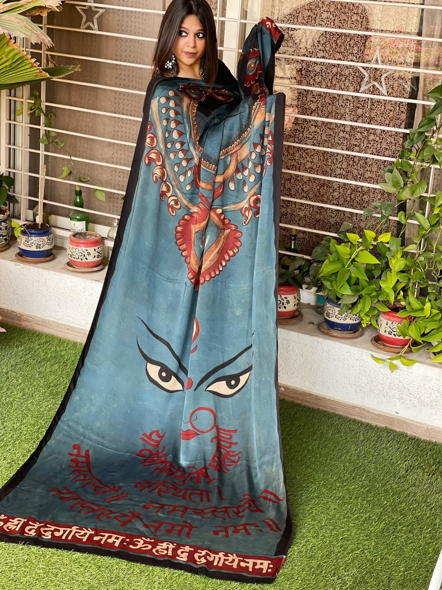 Handsketched & Handpainted Dupatta in Modal Silk