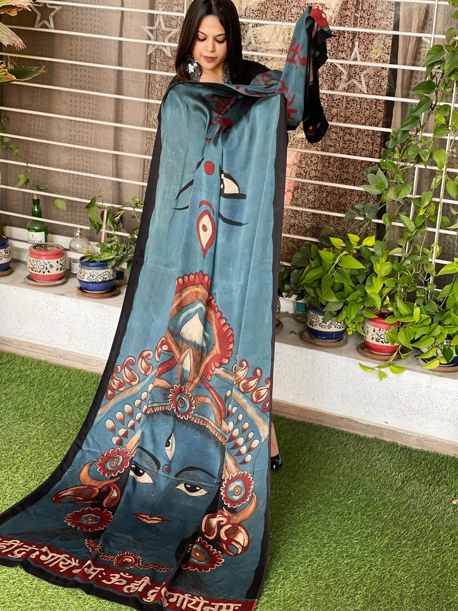 Handsketched & Handpainted Dupatta in Modal Silk