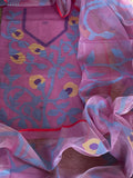 Handwoven Jamdani Dupatta Set (Kurta Fabric+Dupatta) in Pure Muslin