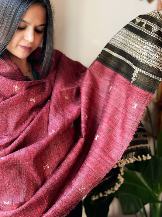 Handwoven Woollen Shawl in Pure Tussar and Wool