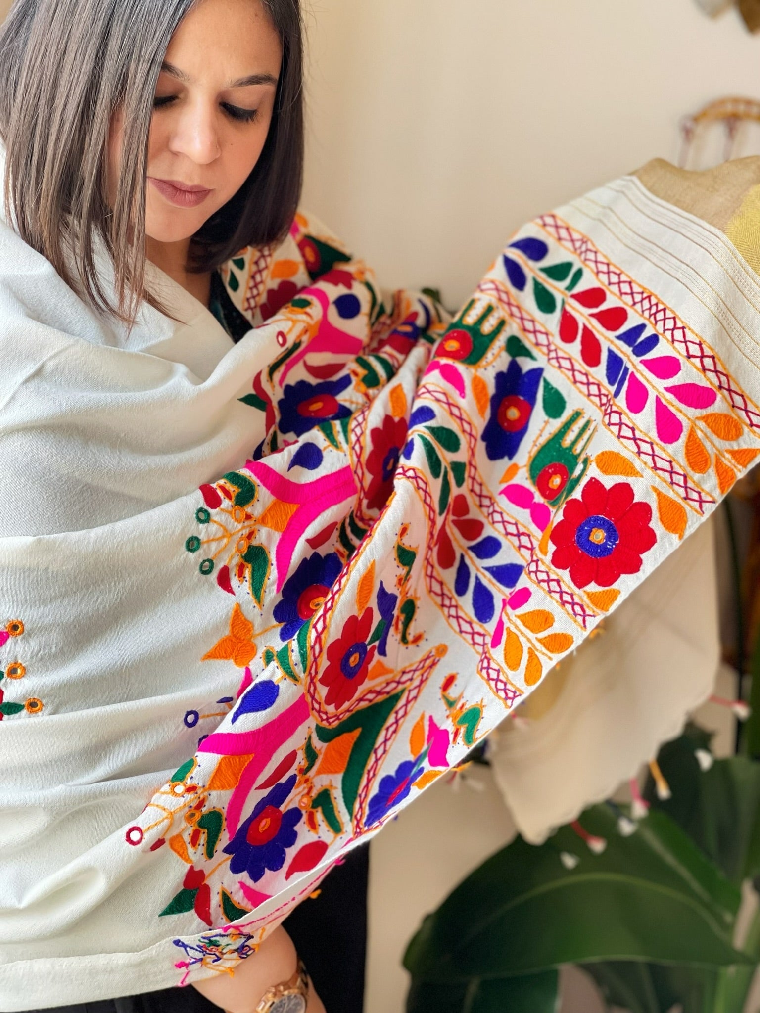 Handwoven Woollen Shawl with Hand Embroidery