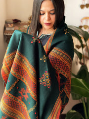 Handwoven Woollen Shawl with Mirror Handwork