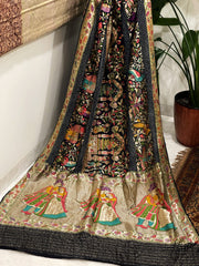 Black Handmade Bandhani Saree with Krishna Motif & Meenakari in Pure Georgette