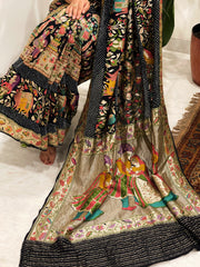 Black Handmade Bandhani Saree with Krishna Motif & Meenakari in Pure Georgette