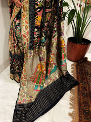 Black Handmade Bandhani Saree with Krishna Motif & Meenakari in Pure Georgette