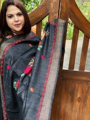 Black Kashmiri Aari Embroidered Dupatta in Geecha Silk