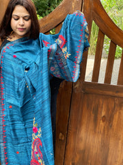 Blue Kashmiri Aari Embroidered Dupatta in Geecha Silk