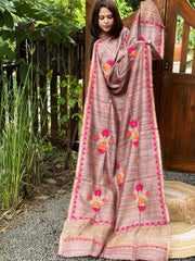 Lite Chocolate Kashmiri Aari Embroidered Dupatta in Geecha Silk