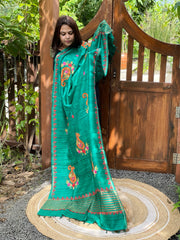 Green Kashmiri Aari Embroidered Dupatta in Geecha Silk