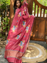 Maroonish Red Kashmiri Aari Embroidered Dupatta in Geecha Silk
