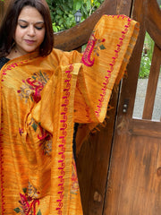 Yellow Kashmiri Aari Embroidered Dupatta in Geecha Silk