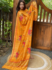 Yellow Kashmiri Aari Embroidered Dupatta in Geecha Silk