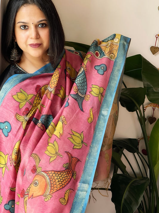 Handpainted Kalamkari Dupatta in Chanderi Silk