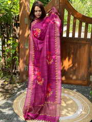 Purplish Pink Kashmiri Aari Embroidered Dupatta in Geecha Silk