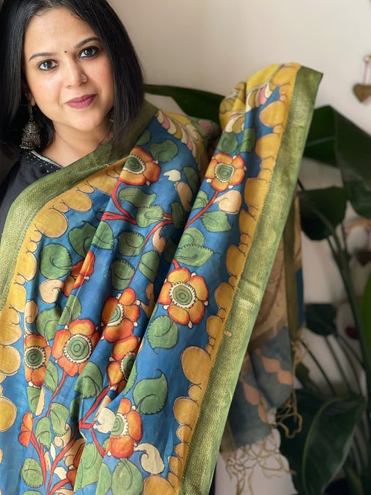 Handpainted Kalamkari Dupatta in Chanderi Silk