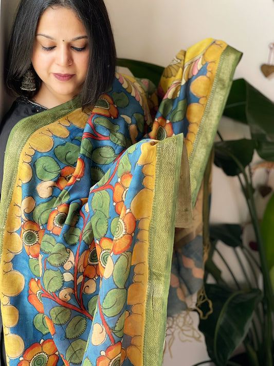 Handpainted Kalamkari Dupatta in Chanderi Silk