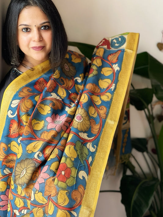 Handpainted Kalamkari Dupatta in Chanderi Silk