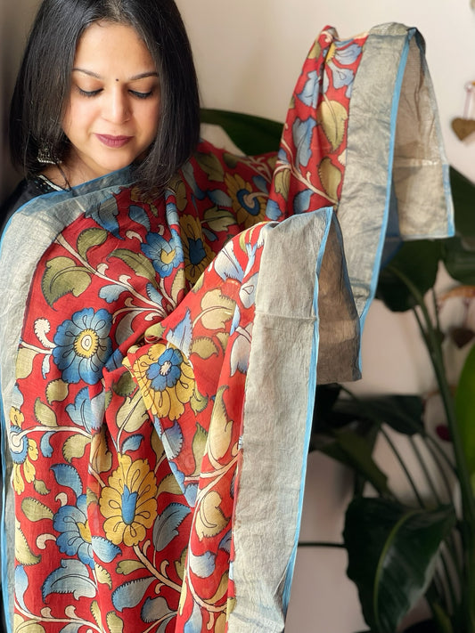 Handpainted Kalamkari Dupatta in Chanderi Silk