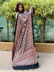 Purplish Brown Handblock Printed Ajrakh Dupatta with Mukaish Handwork
