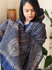 Blue Handmade Kantha Dupatta in Silk