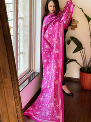 Pink Handmade Kantha Dupatta in Silk