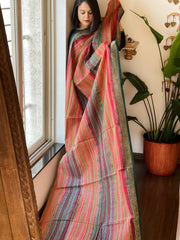 Green, Red Handmade Kantha Dupatta in Silk