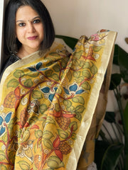 Handpainted Kalamkari Dupatta in Chanderi Silk