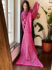 Pink Handmade Kantha Dupatta in Silk