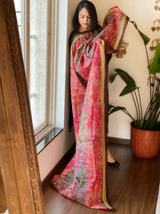 Red, Cola Handmade Reverse Kantha Dupatta in Silk