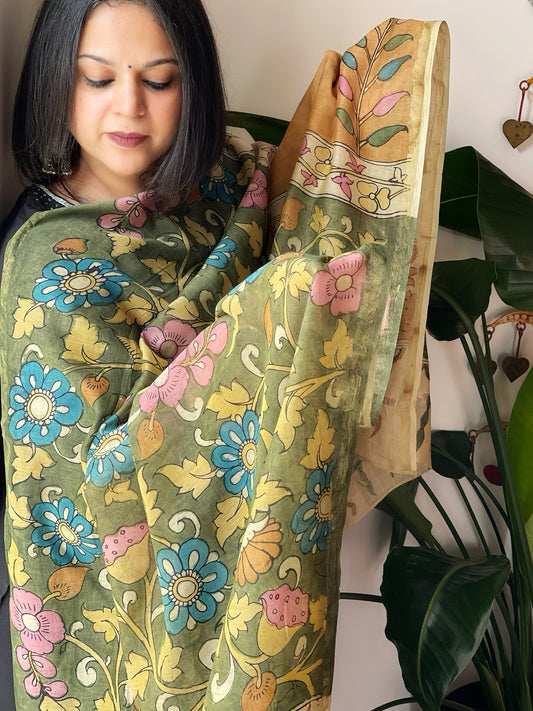 Handpainted Kalamkari Dupatta in Chanderi Silk