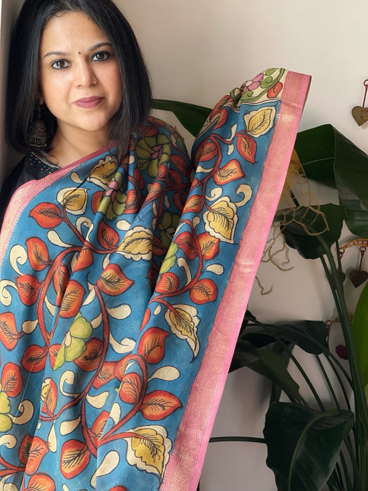 Handpainted Kalamkari Dupatta in Chanderi Silk