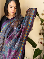 Purple Handmade Reverse Kantha Dupatta in Silk