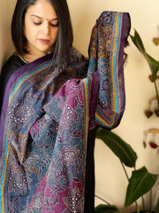 Purple Handmade Reverse Kantha Dupatta in Silk