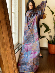 Purple Handmade Reverse Kantha Dupatta in Silk