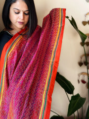 Pink, Orange Handmade Kantha Dupatta in Silk