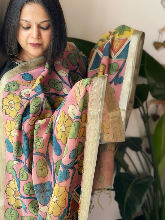 Handpainted Kalamkari Dupatta in Chanderi Silk
