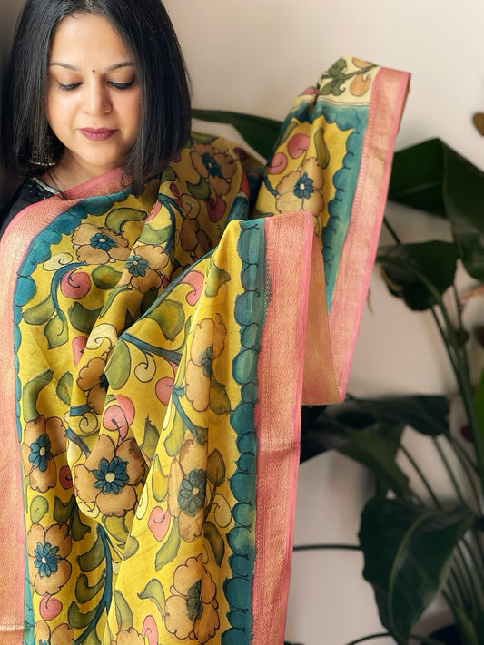 Handpainted Kalamkari Dupatta in Chanderi Silk