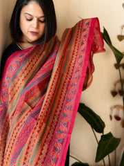 Red, Orange Handmade Kantha Dupatta in Silk