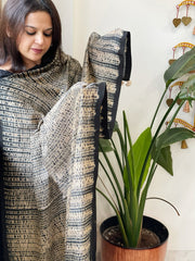 Black, Skin Handmade Shibori Dupatta in Eri (Ahimsa) Silk