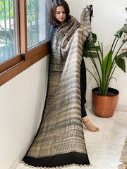 Black, Skin Handmade Shibori Dupatta in Eri (Ahimsa) Silk