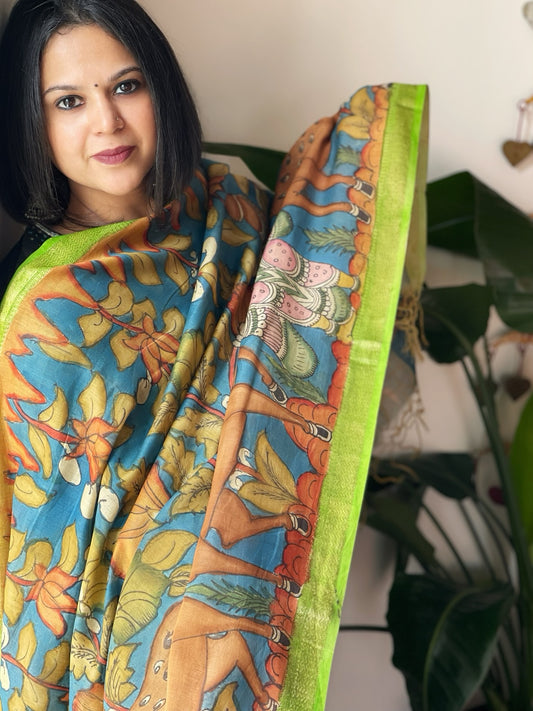 Handpainted Kalamkari Dupatta in Chanderi Silk