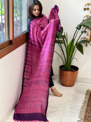 Purple, Pink Handmade Shibori Dupatta in Eri (Ahimsa) Silk